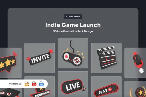 Download Indie Game Launch 3D Icon Kit - Kit Collection