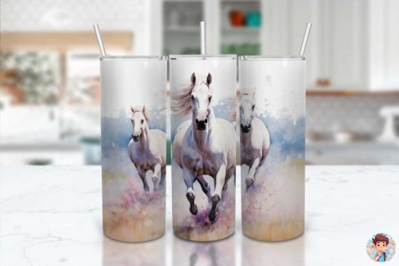 Download White Running Horses 20oz Skinny Tumbler - Running Collection