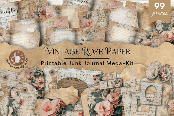 Download Vintage Rose Peach Junk Journal Mega Kit - Kit Collection