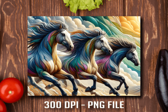Download Three Running Horses Cutting Board PNG - Running Collection